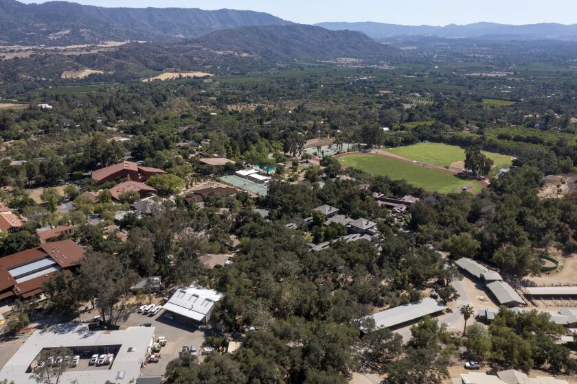 Ojai, Calif. -- Tuesday, June 22, 2021: Aerial view of the Thacher School in Ojai, Calif., on June 22, 2021. (Brian van der Brug / Los Angeles Times)