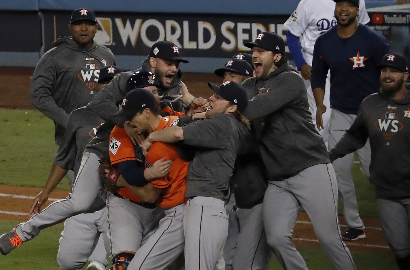 The Houston Astros celebrate winning the World Series.
