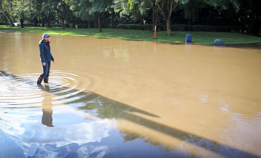 A new San Diego plan aims to prevent floods like the December 2019 one shown here on Roselle Street in Sorrento Valley.