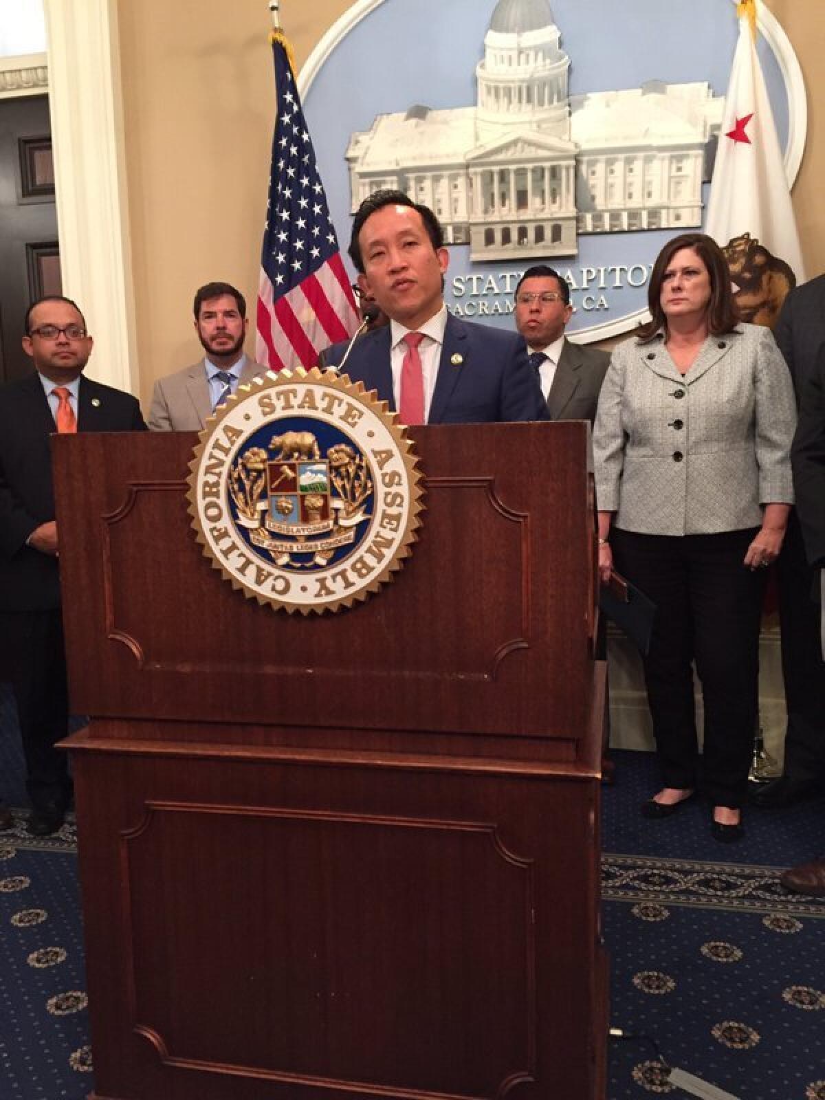 Assemblyman David Chiu (D-San Francisco) announces a $1.3-billion affordable housing proposal on Monday at the Capitol.
