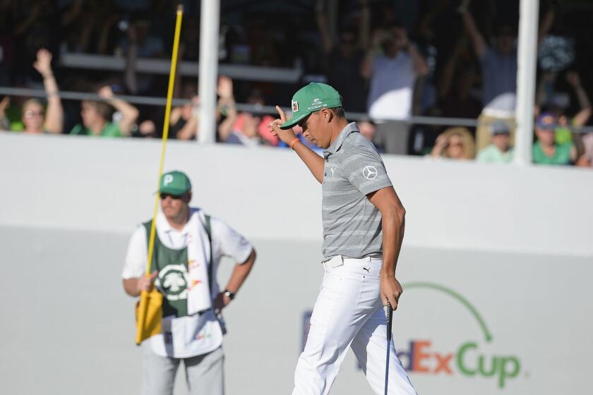 SCOTTSDALE, AZ - FEBRUARY 03: Rickie Fowler waves to the gallery after making a birdie on the 16th hole during the third round of the Waste Management Phoenix Open at TPC Scottsdale on February 3, 2018 in Scottsdale, Arizona. (Photo by Robert Laberge/Getty Images) ** OUTS - ELSENT, FPG, CM - OUTS * NM, PH, VA if sourced by CT, LA or MoD **
