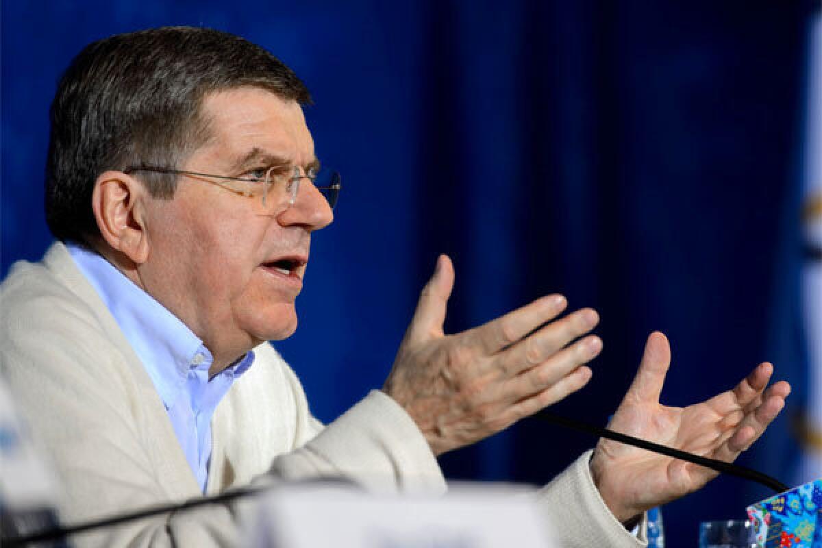 International Olympic Committee president Thomas Bach speaks during a news conference prior to the start of the 2014 Winter Games in Sochi, Russia.