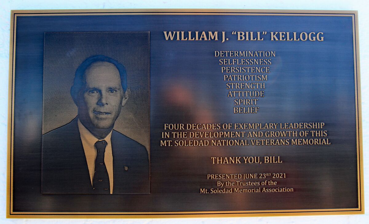 A plaque honoring Bill Kellogg was dedicated by the Mount Soledad Memorial Association.