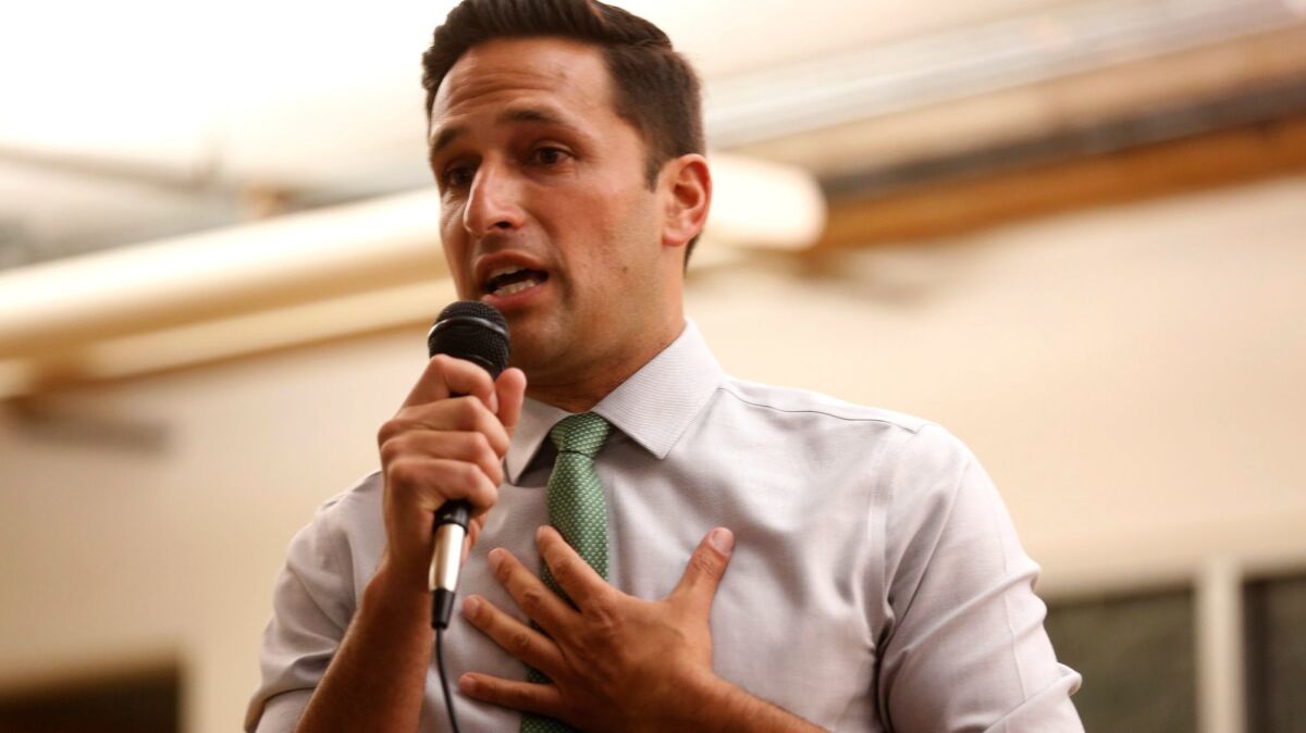 L.A. City Council candidate Joe Bray-Ali appears at a candidates forum last week.