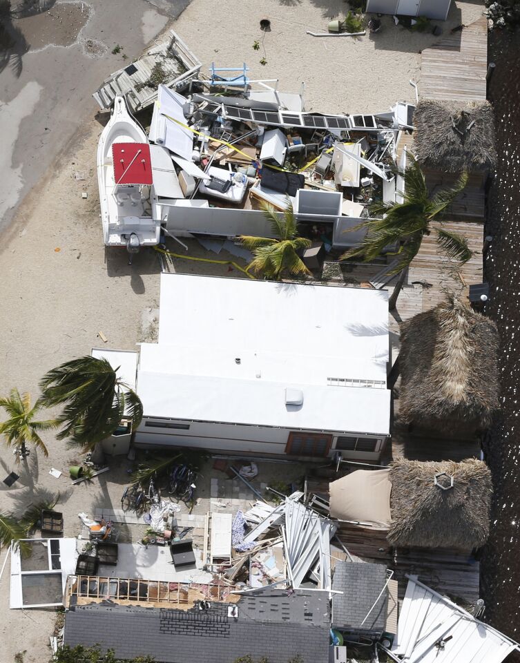 Mobile homes in Key Largo, Fla., lie in ruins on Monday after Hurricane Irma.