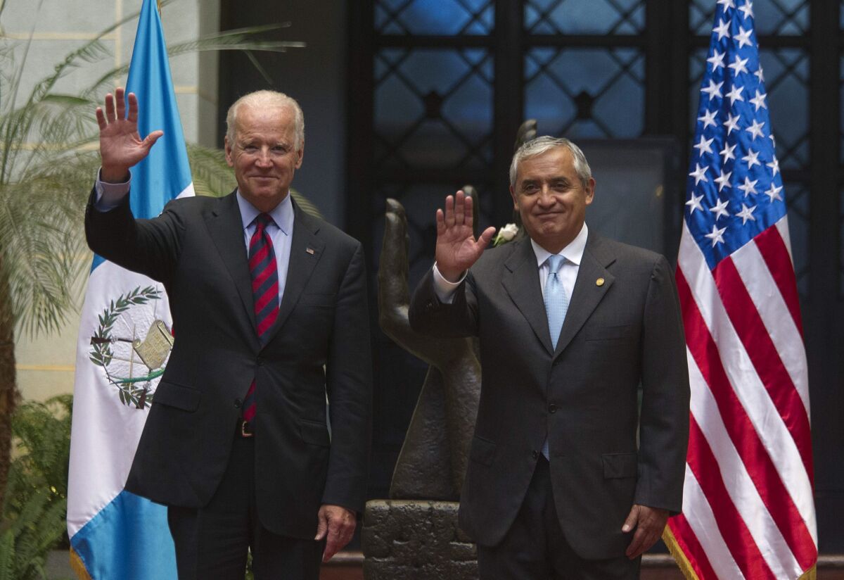 Vice President Joe Biden meets with Guatemalan President Otto Perez Molina in Guatemala City in June 2014. 