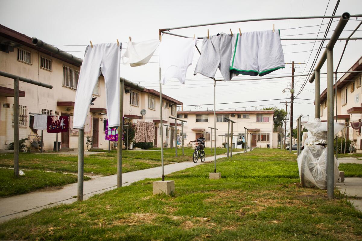 The Jordan Downs housing complex in Watts is being redeveloped and Los Angeles is receiving $12 million in state funds for the project's first phase.