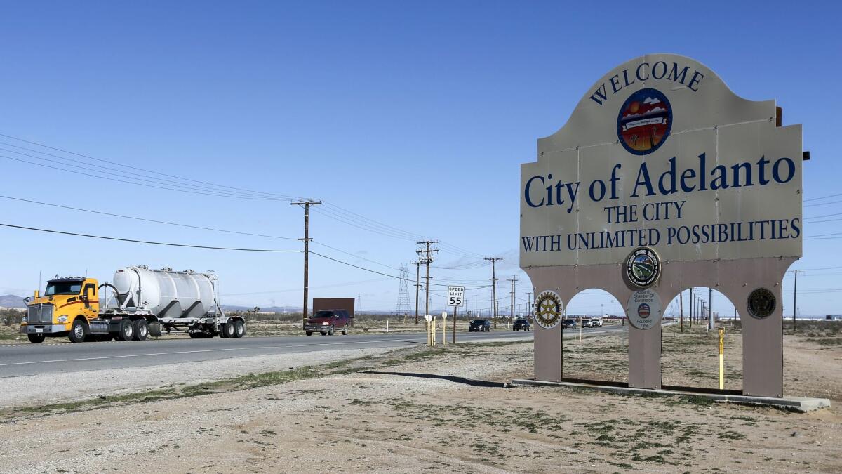 Sign along Highway 395 advertises a city with unlimited possibilities.