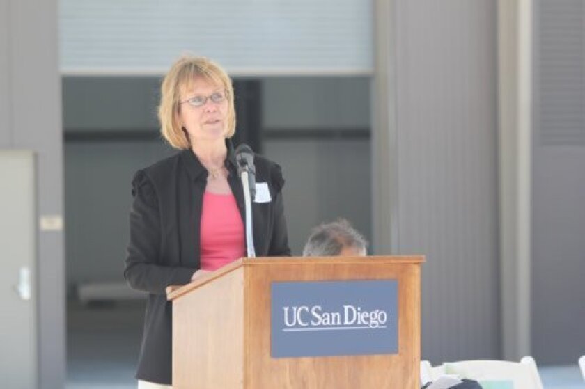 margaret Leinen, director of Scripps Institution of oceanography, describes the vast space needed to stage Scripps’ ocean expeditions, which include buoys the size of small trucks. Pat Sherman