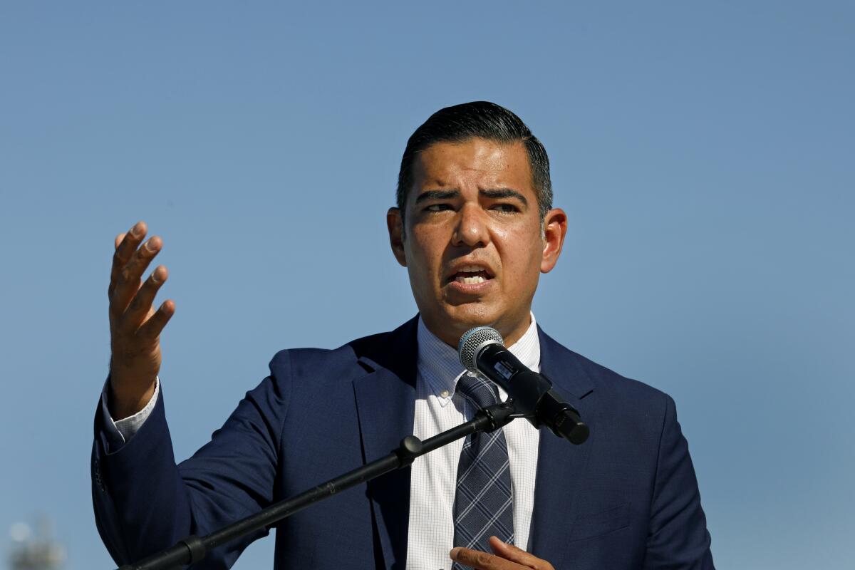 Long Beach Mayor Robert Garcia speaks during a press conference
