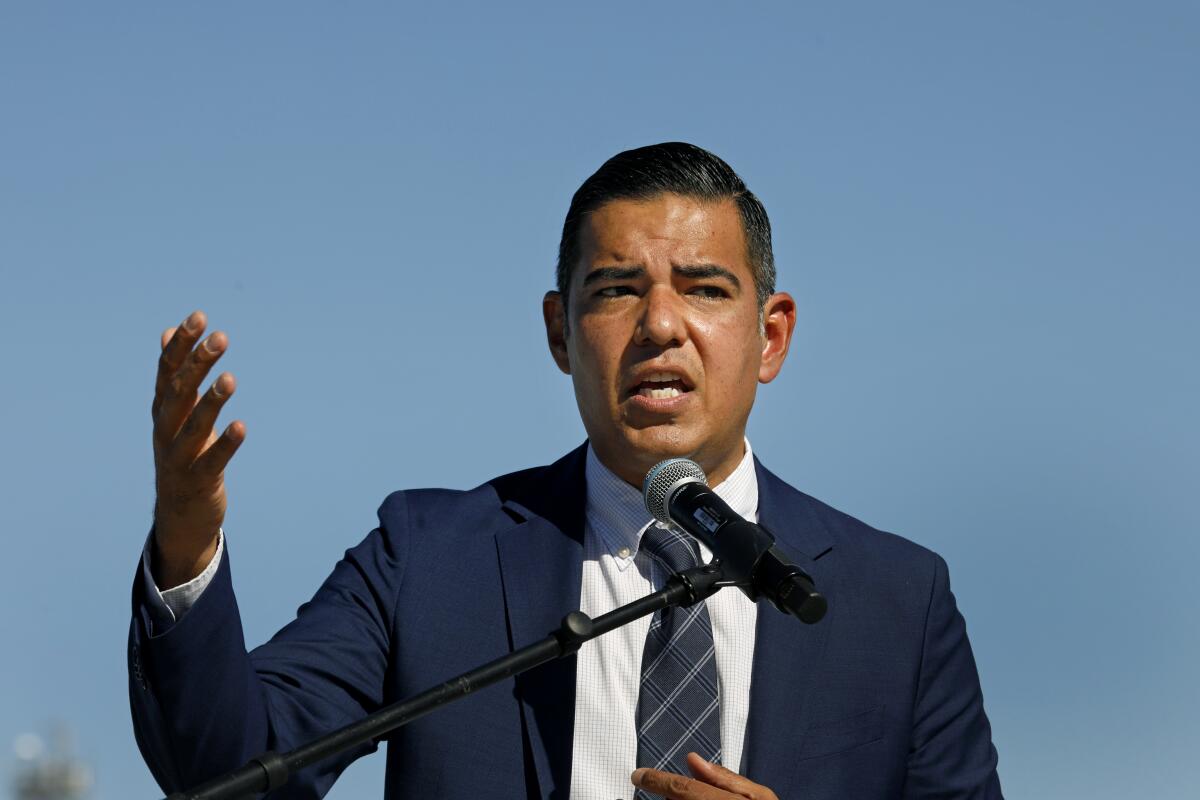 Long Beach Mayor Robert Garcia speaks during a press conference 