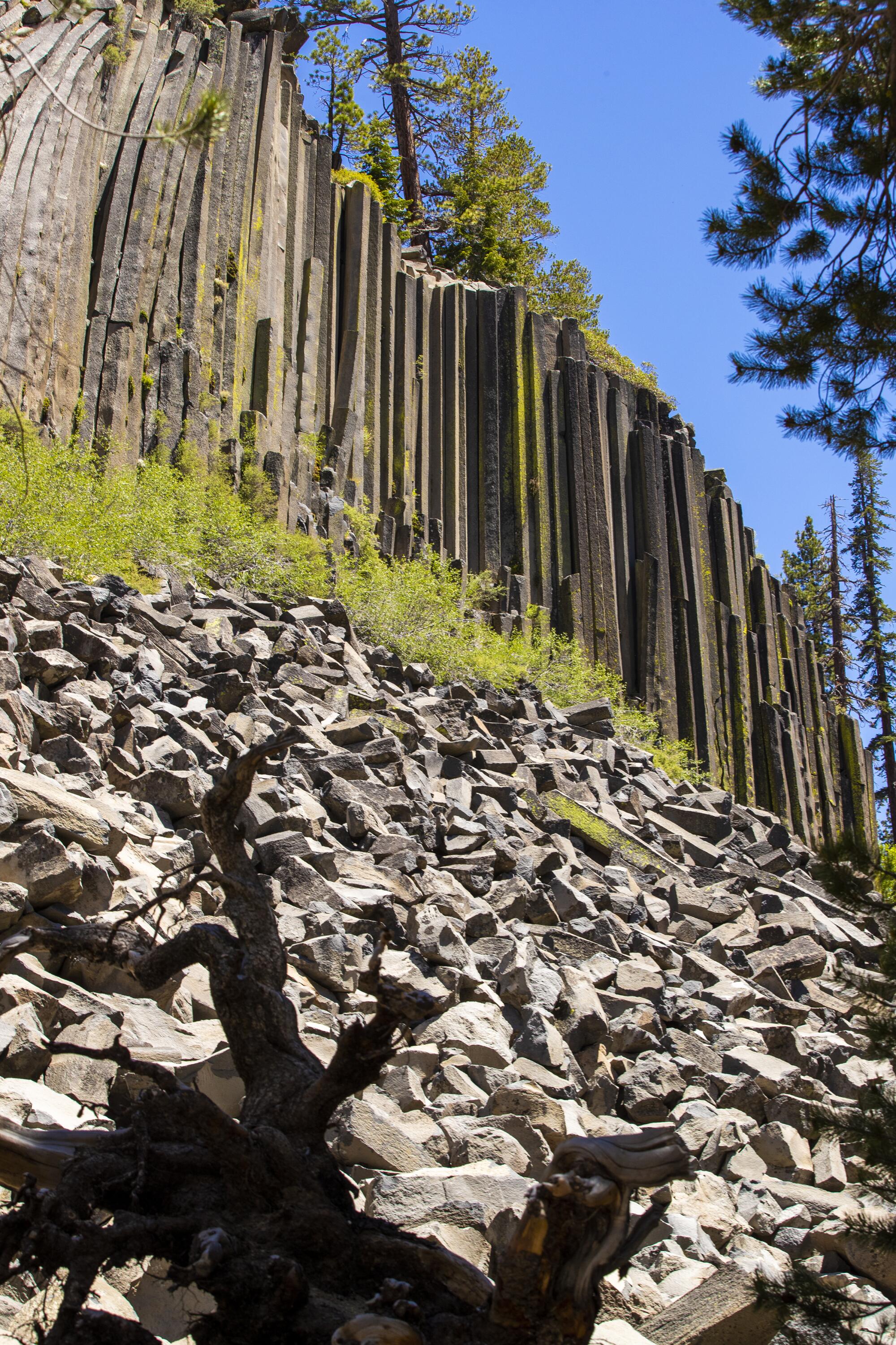 The unique columnar basalt of Devils Postpile.