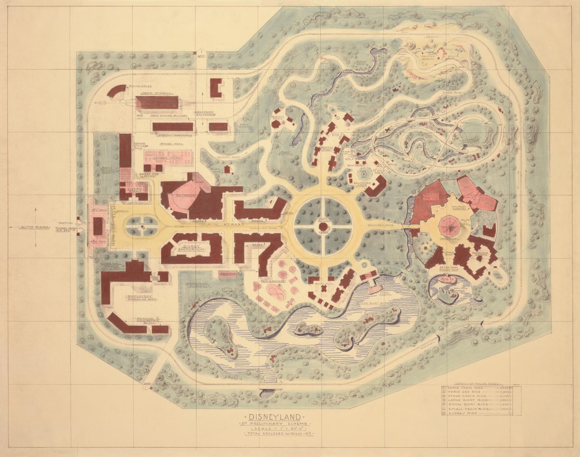 A fundamental map of Disneyland, drawn by Marvin Davis.