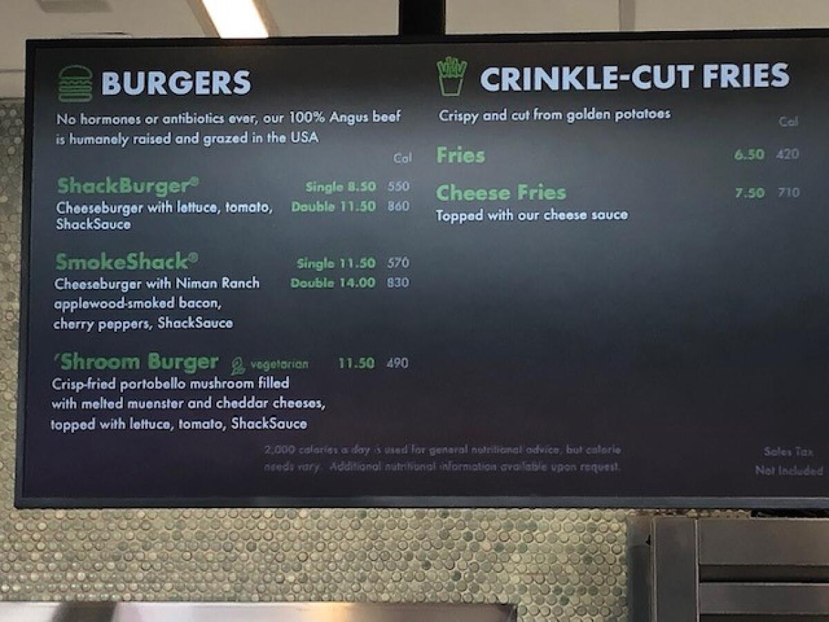 Shake Shack prices at Dodger Stadium.