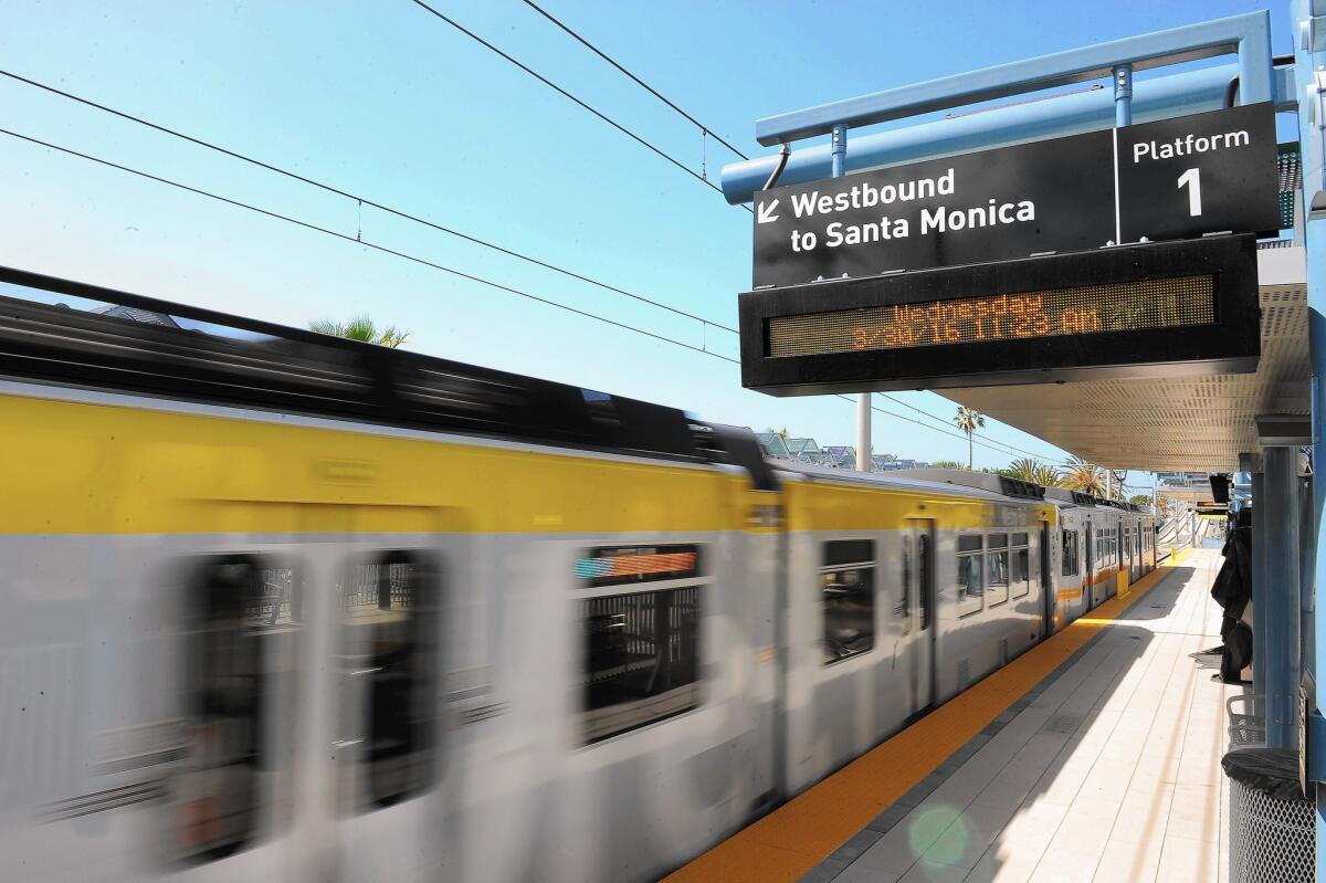 The Expo Line train runs to Santa Monica.