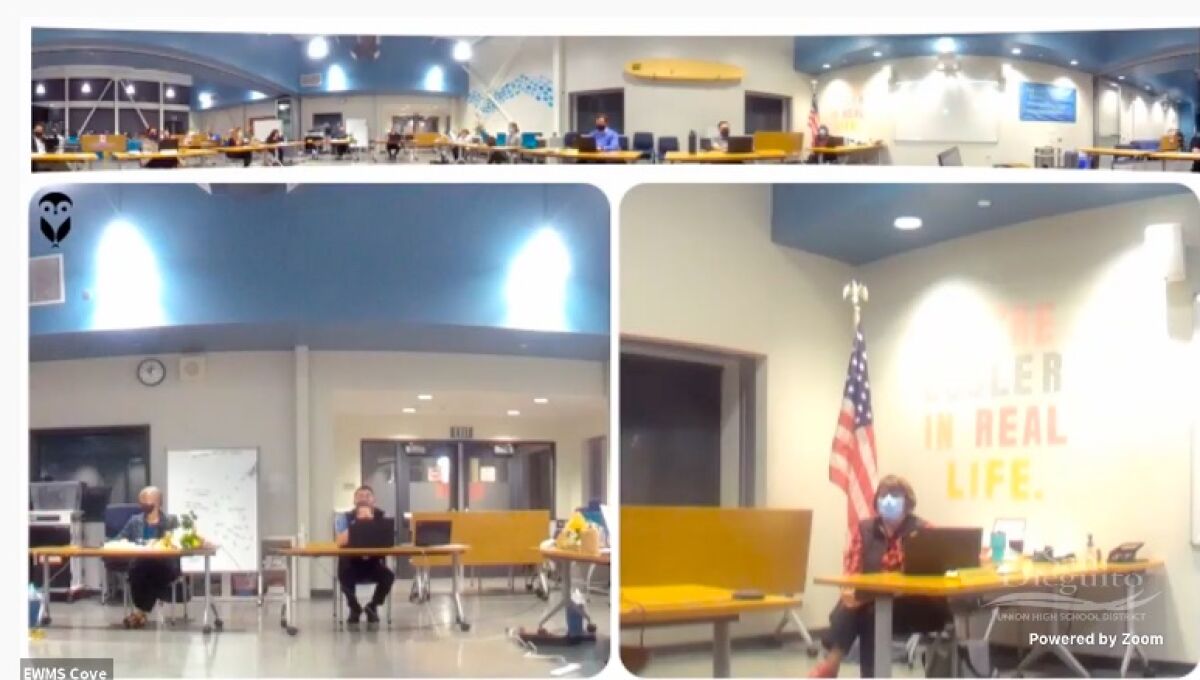 The SDUHSD board discussed the January return to school at Earl Warren Middle School on Nov. 19.