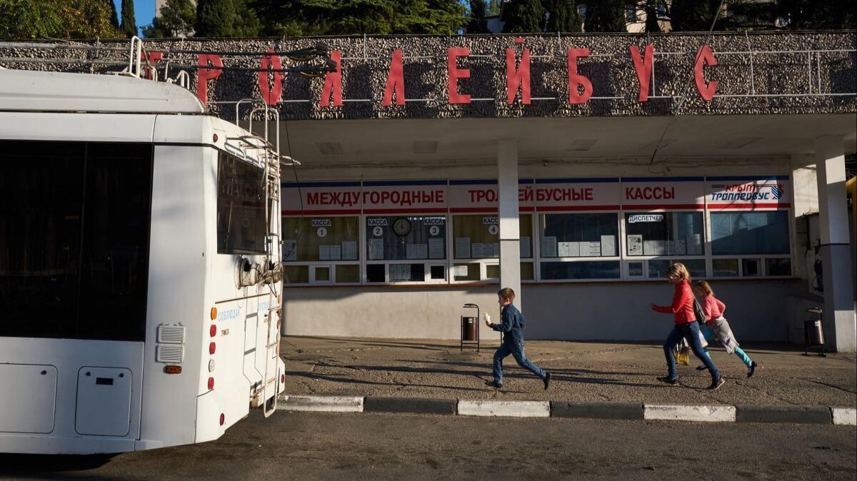 A stop in Yalta serves as the starting point for the No. 52 trolleybus that makes its way through the mountains to Simferopol, the Crimean capital.