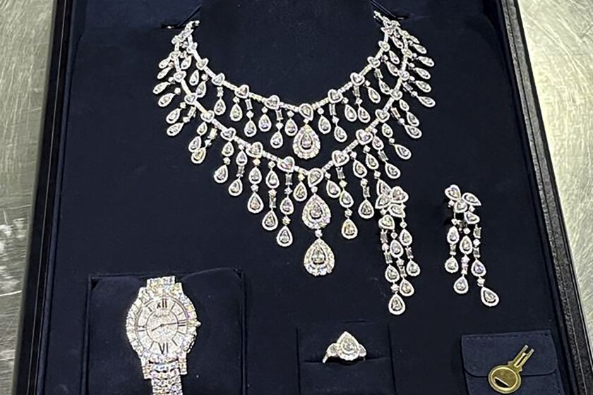 This photo provided by Brazil’s Federal Revenue Department shows jewelry seized by customs authorities at Guarulhos International Airport in Sao Paulo, Brazil, the week of March 24, 2023. The jewelry is part of an investigation into gifts received by former Brazilian President Jail Bolsonaro during his presidency. (Brazil's Federal Revenue Department via AP)
