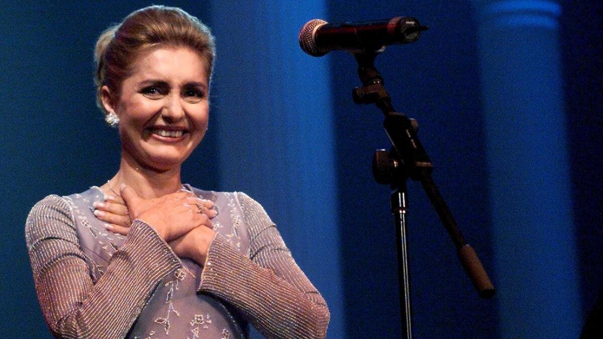 Iranian pop diva Googoosh on July 29, 2000 at Toronto's Air Canada Center. It was her first concert since Iran's 1979 Islamic revolution halted her career.