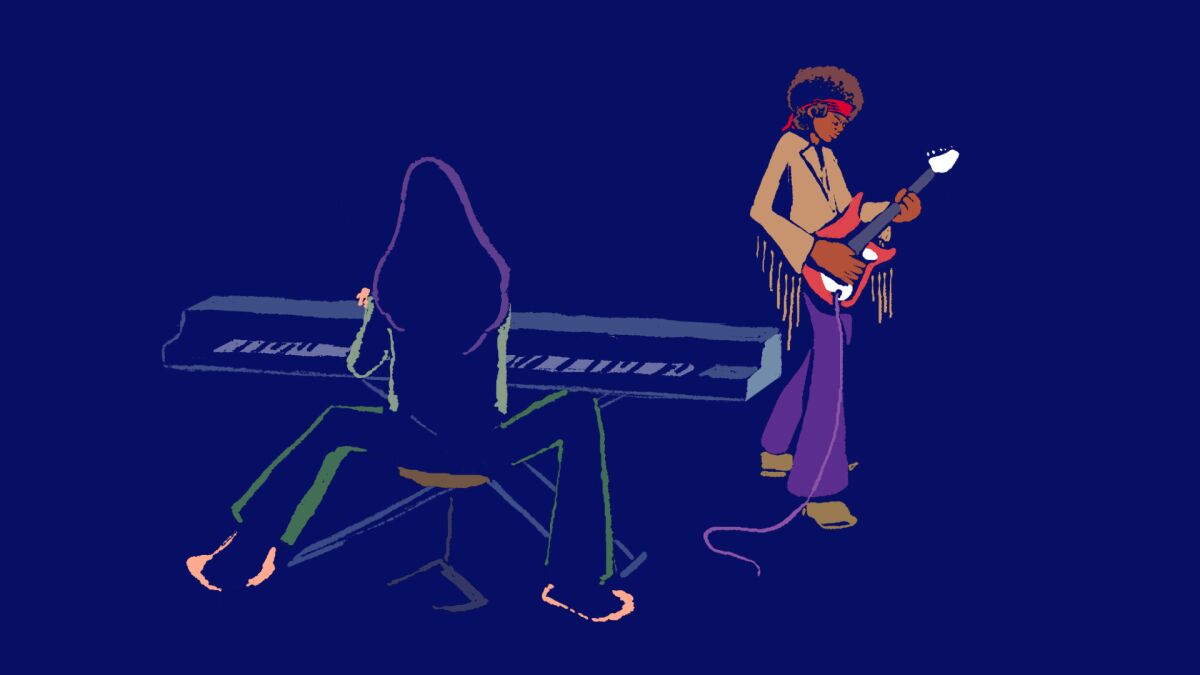 Illustration of people playing instruments for the video game "A Musical Story"