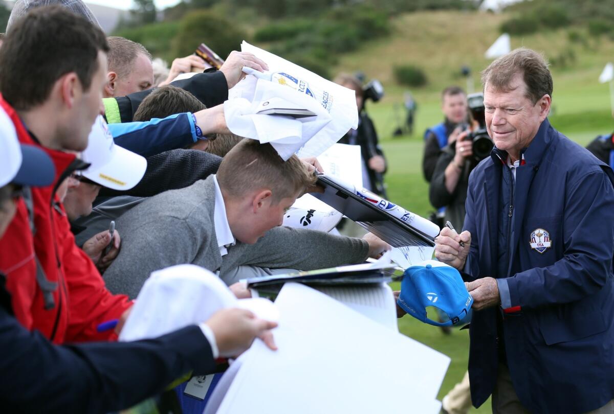 U.S. captain Tom Watson signs autographs for Ryder Cup fans at Gleneagles on Tuesday.