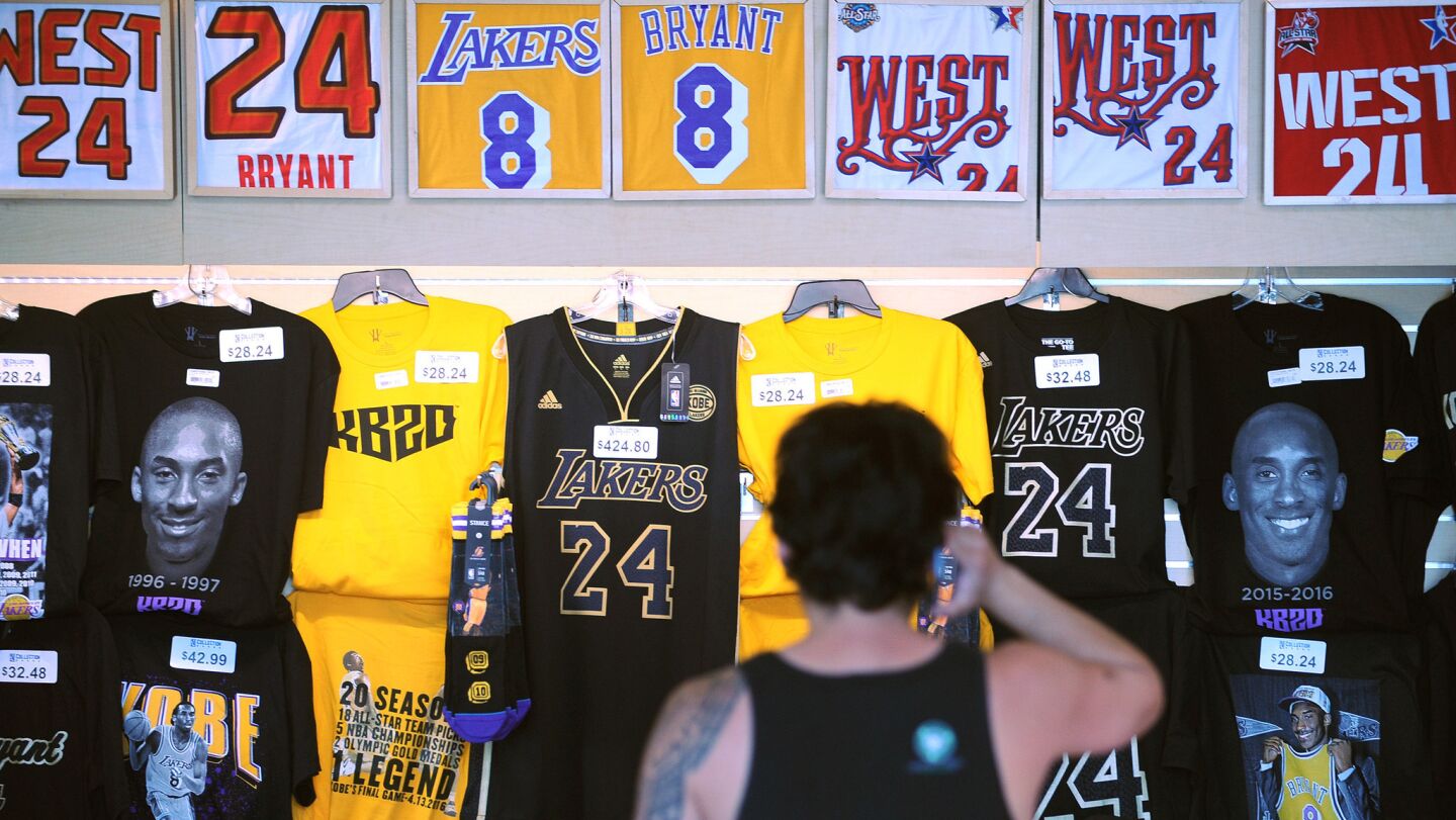 The Lakers store at Staples Center was all about Kobe Bryant and his merchandise on the day of his final NBA game.