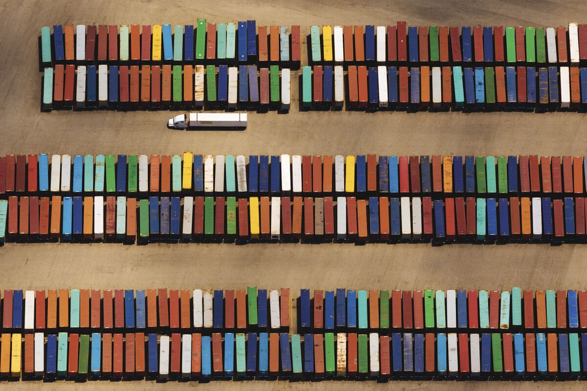 Donn Delson's "Xylophones," shows storage containers at the Port of Los Angeles in San Pedro.