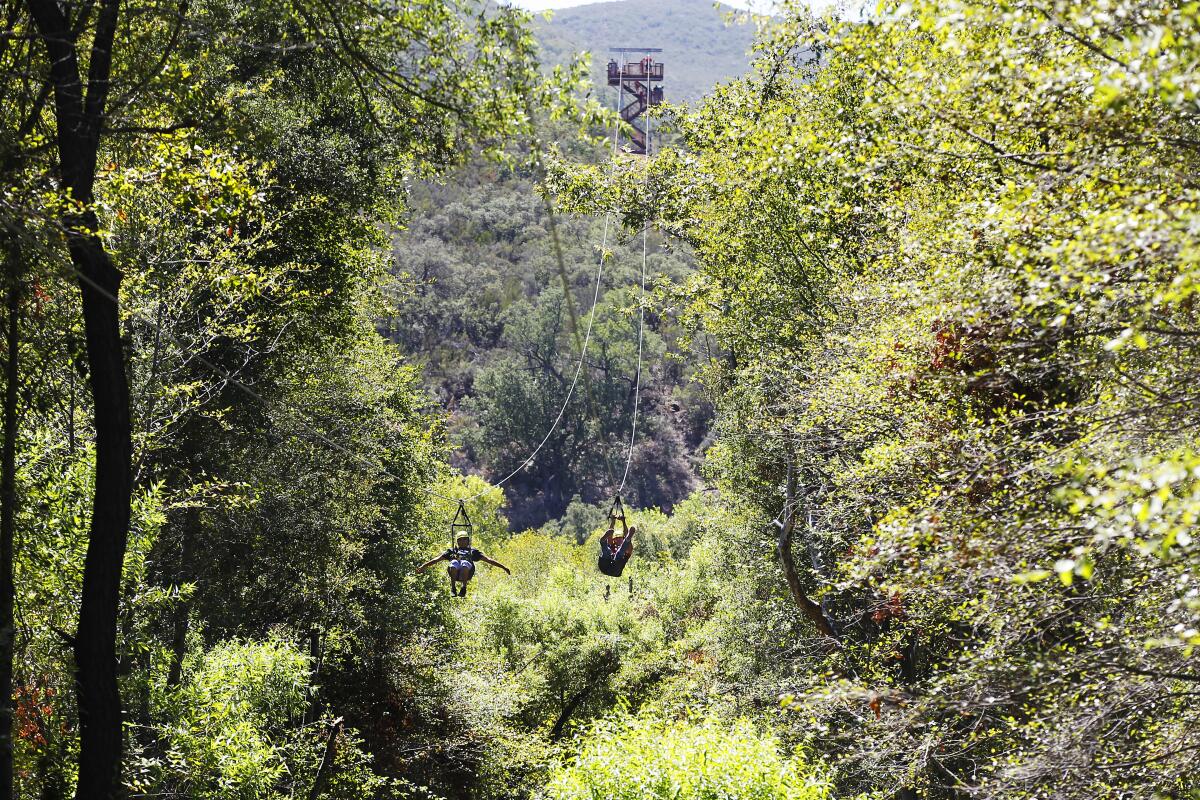 Guests head down a zip line at the La Jolla Indian Reservation in 2015.