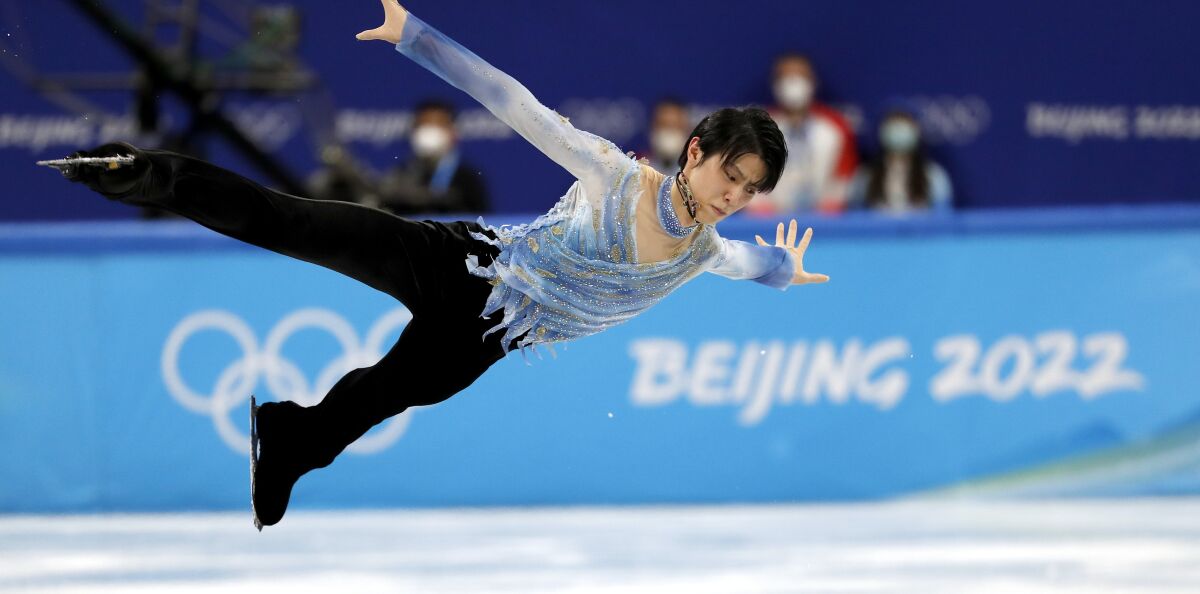 Japan's Yuzuru Hanyu competes during the men's short program figure skating competition.