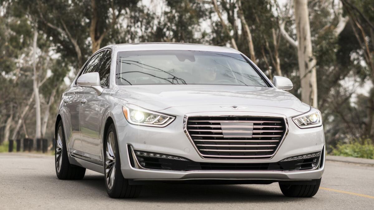 The Genesis G90 has a V-8 that propels the car to 60 mph in an estimated 5.3 seconds.