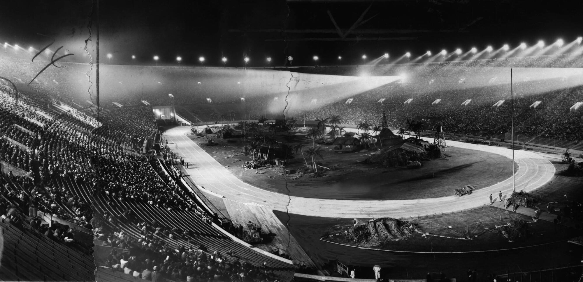 Panorama of Army-Navy War Show held Jan. 8, 1944  at the Los Angeles Memorial Coliseum. 