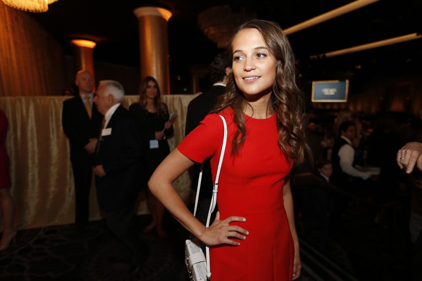 Alicia Vikander arrives for the Academy Awards nominees' luncheon at the Beverly Hilton.