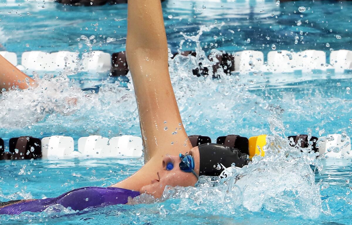 Sage Hill's Madeline Stagg competes in the backstroke during the Division 3 finals at Mt. San Antonio College on Friday.