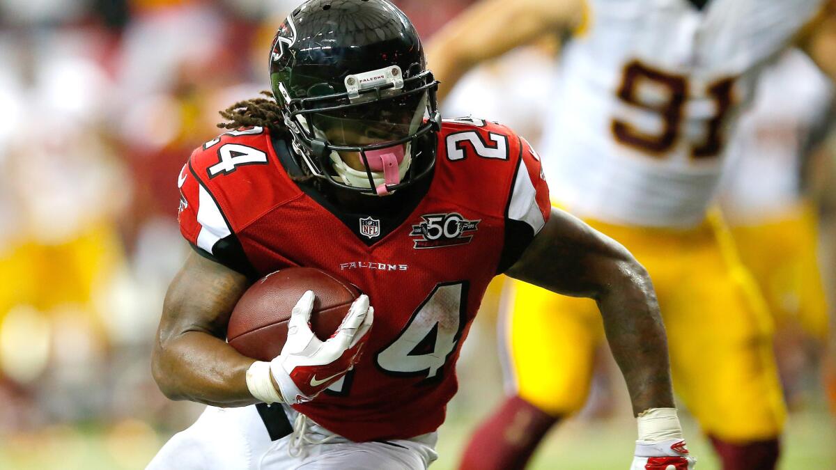 Running back Devonta Freeman and the Atlanta Falcons will test division rival New Orleans on Thursday night.