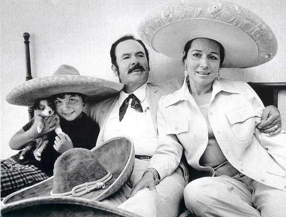 Flor Silvestre in a 1975 Los Angeles Times photo alongside her husband, Antonio, and son Pepe