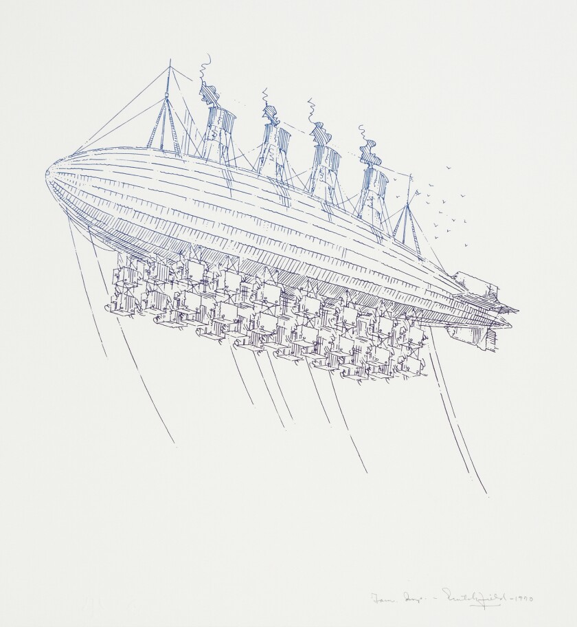 "Air Land Sea IX: Zepp," 1970, by William Richard Crutchfield, from the late Los Angeles artist's exhibition of prints at the Norton Simon Museum.