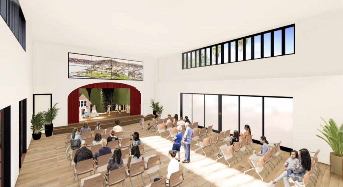 A rendering depicts plans to revamp the La Jolla Recreation Center auditorium.