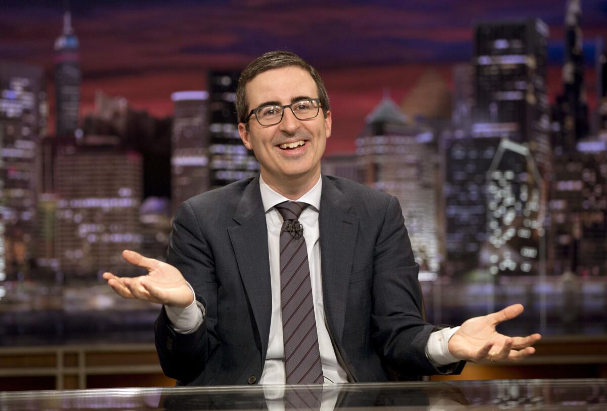 John Oliver on "Last Week Tonight" on Oct. 18, 2015. Oliver begins a new season of his comedy show Feb. 12.