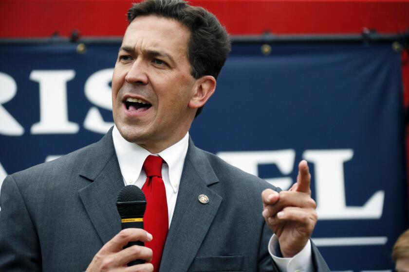 State Sen. Chris McDaniel speaks at a rally in Madison, Miss.