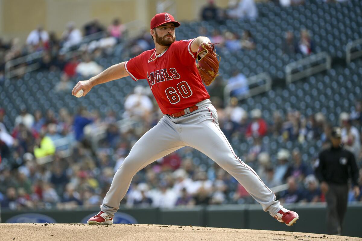 Angels pitcher Andrew Wantz throws against the Minnesota Twins.