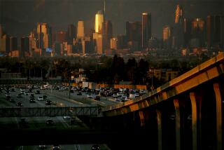 Los Angeles, CA - Smog hangs in the air as the sun sets after a hot day in the Los Angeles Basin on Wednesday, Oct. 4, 2023. (Luis Sinco / Los Angeles Times)