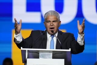 The presidential candidate of Achieving Goals, Jose Raul Mulino, addresses supporters during a campaign rally in Panama City, Sunday, April 28, 2024. Panama will hold general elections on May 5. (AP Photo/Matias Delacroix)