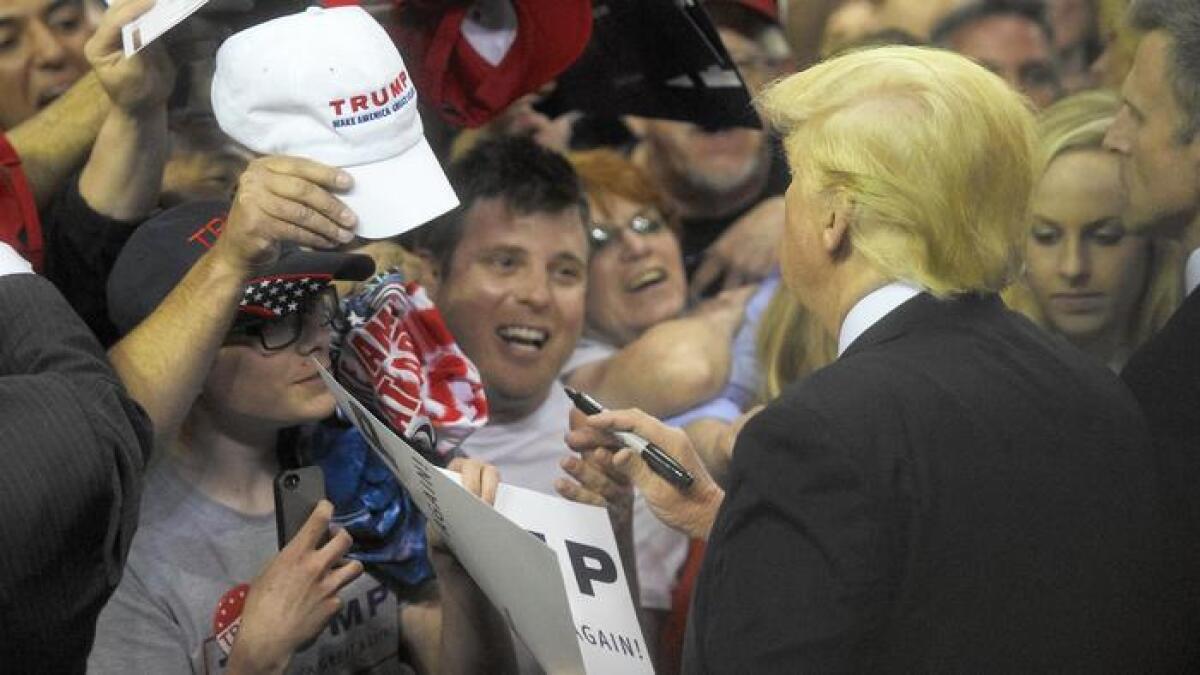 Donald Trump holds a rally in Harrisburg, Pa., on April 21.