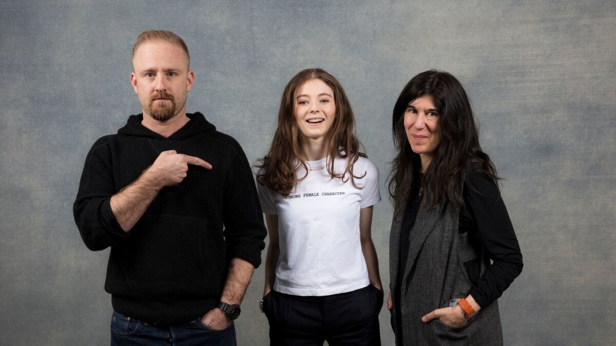 Actor Ben Foster, actress Thomasin McKenzie and director Debra Granik from the film "Leave No Trace," photographed in the L.A. Times Studio during the Sundance Film Festival.