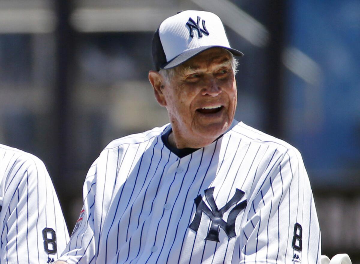 Eddie Robinson smiles in a Yankees uniform in 2016