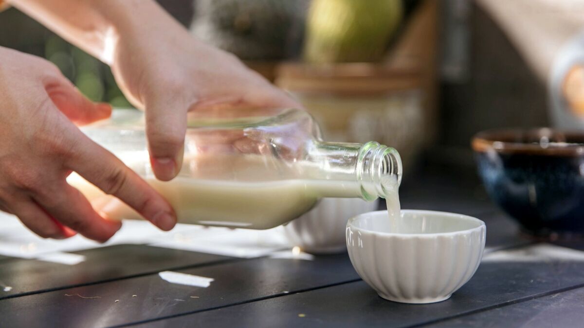 A cup of makgeolli, the traditional Korean alcoholic beverage.