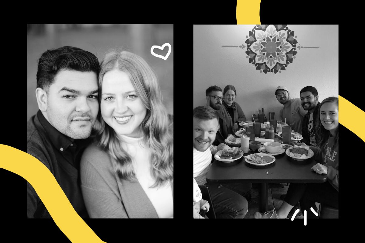 Blanco and his wife; Blanco and his friends at a dinner table