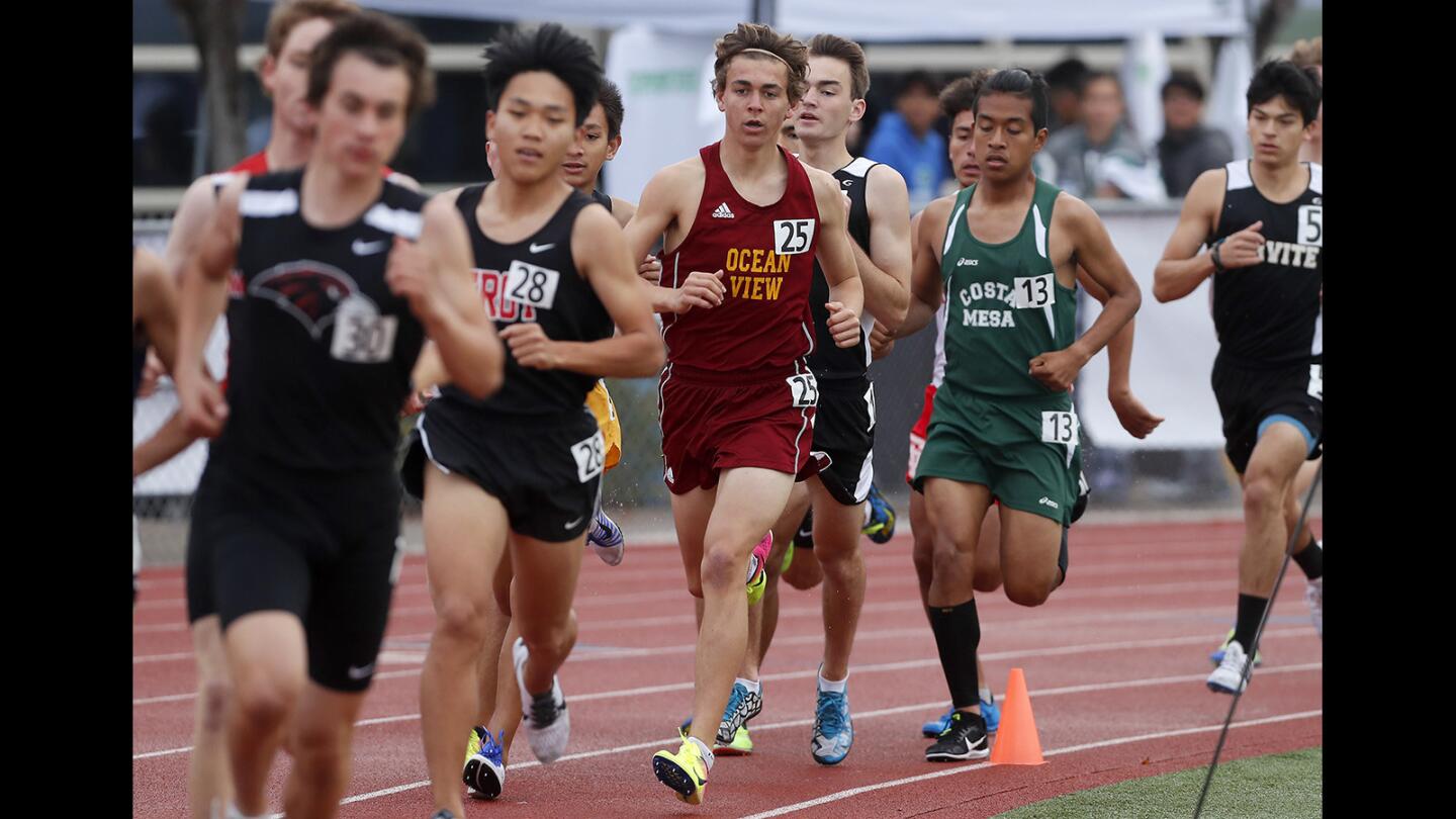 Ocean View High's Jason St. Pierre (25) competes in the boys' 3200-meter race at the Laguna Beach Trophy Invitational on Saturday, March 17.