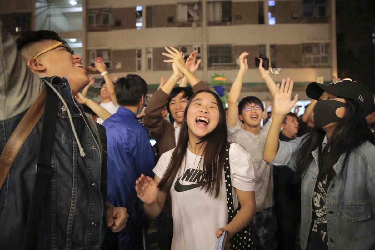 Pro-democracy supporters celebrate in Hong Kong 