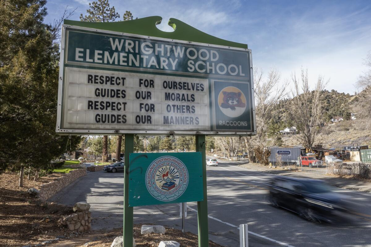 A sign outside Wrightwood Elementary School
